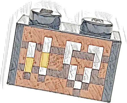 Brick 1 x 2 with Reddish Brown and Dark Brown Pixelated Smithing Table with Medium Nougat and Silver Tools Pattern