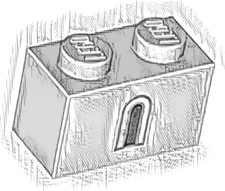 Brick 1 x 2 with Black and Light Bluish Gray Castle Window Pattern