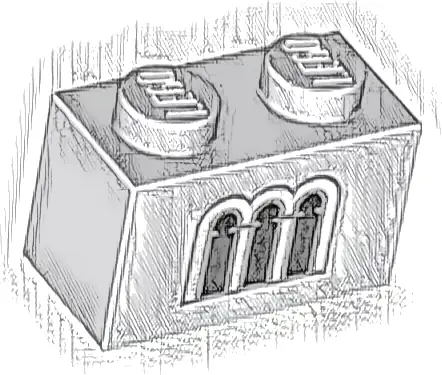 Brick 1 x 2 with 3 Black and Light Bluish Gray Castle Windows Pattern