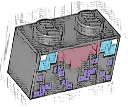 Brick 1 x 2 with Minecraft Pixelated Enchanting Table, Dark Red, Medium Azure and White with Dark Purple Squares Pattern