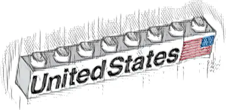 Brick 1 x 8 with Black 'United States' and Flag Pattern Model Right Side