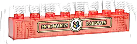 Brick 1 x 8 with Hogwarts Symbol / Shield on White Circle with Gold 'HOGWARTS RAILWAYS' and Border Pattern (Sticker) - Set 76423