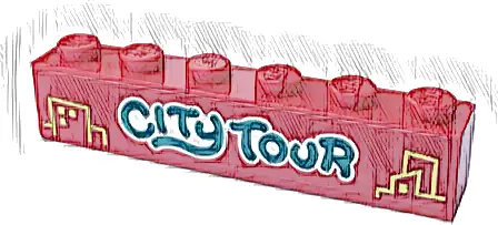 Brick 1 x 6 with Dark Turquoise and White 'CITY TOUR' and Bright Light Yellow Skyline Pattern (Sticker) - Set 60407