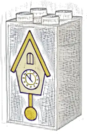 Brick 2 x 2 x 3 with Gold and Tan Cockoo Clock with White Clock Face Pattern (Sticker) - Set 43205