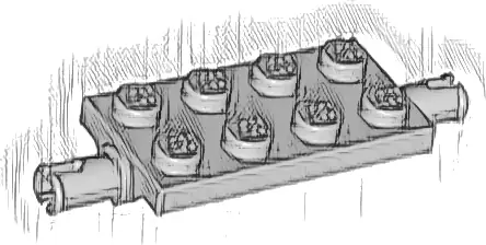 Plate, Modified 2 x 4 with Pins and Thin Angled Supports