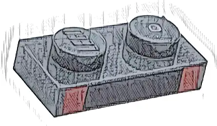 Plate 1 x 2 with Black Rectangle and 2 Red Squares Pattern