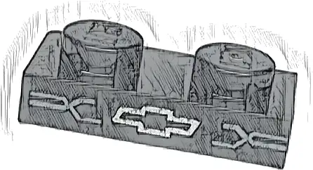 Plate 1 x 2 with Silver Chevrolet Logo and Dark Silver Grille Lines Pattern