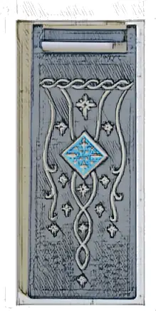 Flag 7 x 3 with Bar Handle with Silver Banner with Stars, Ornate Filigree and Dark Azure Diamond Pattern (Sticker) - Set 10316