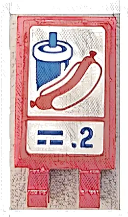 Tile, Modified 2 x 3 with 2 Open O Clips with Red Hot Dog, Blue Soda Cup Drink, Text Lines and '.2' Pattern (Sticker) - Set 60440