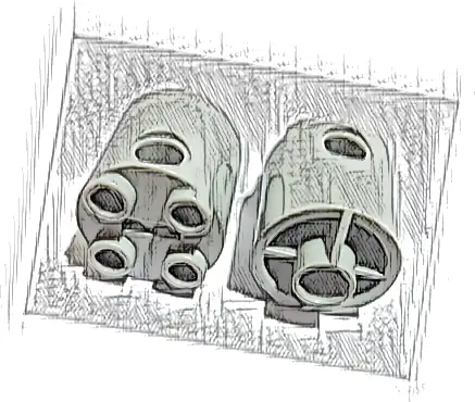 Brick, Round 2 x 2 x 2 Robot Body - with Bottom Axle Holder x Shape + Orientation