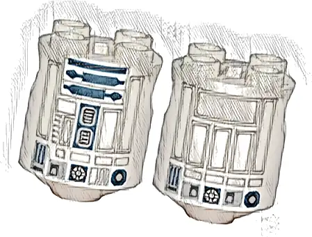 Brick, Round 2 x 2 x 2 Robot Body with Gray Lines and Dark Blue Pattern on Both Sides (R2-D2)