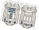 Część LEGO® 30361pb045 Klocek, okrągły 2 x 2 x 2 korpus robota z szarymi liniami i ciemnoniebieskim wzorem po obu stronach (R2-D2)