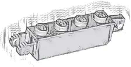 Hinge Brick 1 x 4 Locking with 1 Finger Vertical End and 2 Fingers Vertical End
