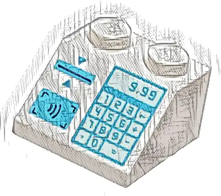 Slope 45 2 x 2 with Medium Azure Cash Register with '9.99', Keypad, Card Slot and Contactless Payment Pattern