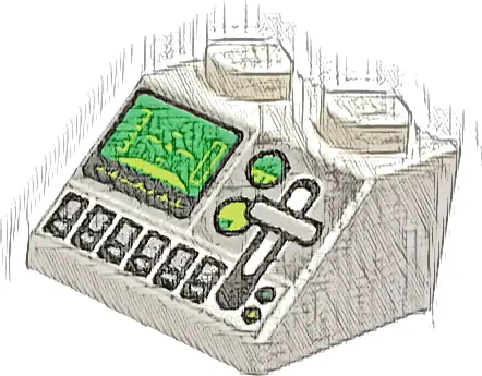 Slope 45 2 x 2 with Green Control Screen, Gauges, Light Bluish Gray Lever and Silver Buttons Pattern