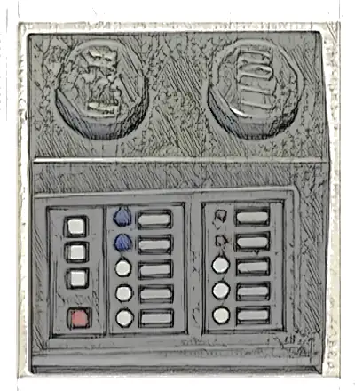 Slope 45 2 x 2 with Control Panel with Vertical Rows of White, Red, and Blue Buttons and Light Bluish Gray Displays Pattern (Sticker) - Set 75315