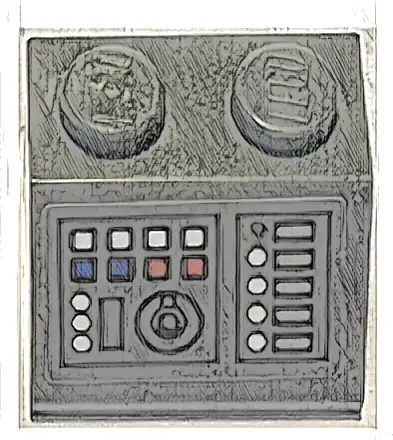 Slope 45 2 x 2 with Control Panel with Round Knob, White, Red, and Blue Buttons, and Light Bluish Gray Displays Pattern (Sticker) - Set 75315