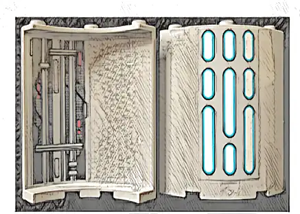 Cylinder Quarter 4 x 4 x 6 with SW Death Star Wall Lights on Outside and Panel, Pipes, and Red Lights Pattern 1 on Inside (Stickers) - Set 75291