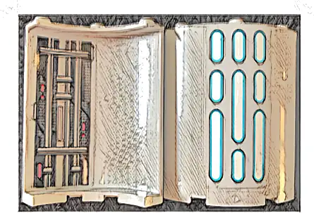 Cylinder Quarter 4 x 4 x 6 with SW Death Star Wall Lights on Outside and Panel, Pipes, and Red Lights Pattern 2 on Inside (Stickers) - Set 75291