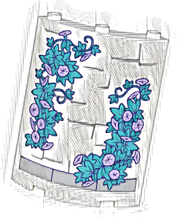 Cylinder Quarter 4 x 4 x 6 with Dark Bluish Gray Brick Outlines and Dark Turquoise Vines and Leaves, and Lavender Flowers Pattern