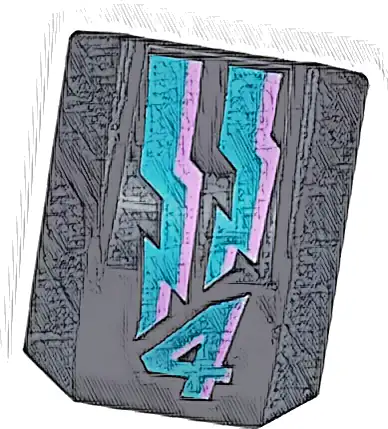 Slope, Curved 2 x 2 Lip with Dark Turquoise and Lavender Lightning Energy and Number 4 Pattern