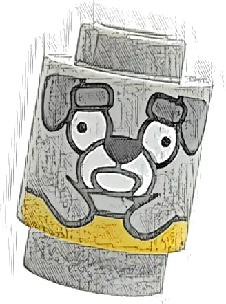Brick, Round 1 x 1 with Dark Bluish Gray Floppy Ears and Eyebrows, White Muzzle and Eyes, Black Nose and Yellow Stripe Pattern (Jeremy)
