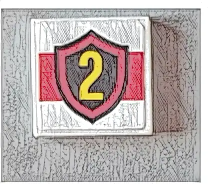 Tile 2 x 2 with Yellow Number 2 Fire Logo Badge on Red Stripe Pattern (Sticker) - Set 60004