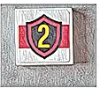 Część LEGO® 3068pb0633 Płytka 2 x 2 z Żółtą Liczbą 2 i Logo Straży Pożarnej na Czerwonym Pasku Wzór (Naklejka) - Zestaw 60004