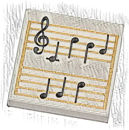 Tile 2 x 2 with Sheet Music, Black Treble Clef and Music Notes on Gold Staves Pattern
