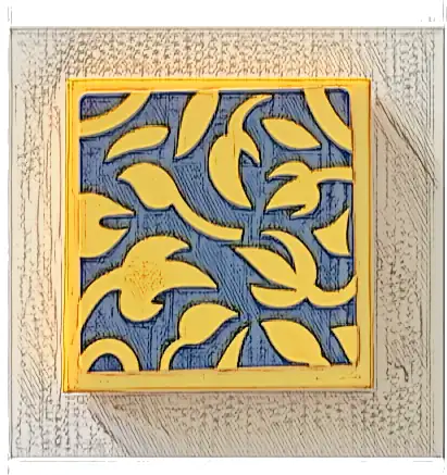 Tile 2 x 2 with Bright Light Orange Flowers on Dark Blue Background Pattern (Sticker) - Set 21319