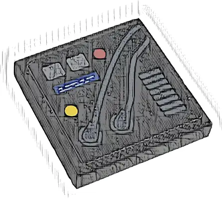 Tile 2 x 2 with Red and Yellow Buttons, Gray Grille and Wires and Blue Display Pattern (Sticker) - Set 42096