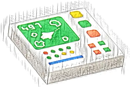 Tile 2 x 2 with '497' and Galaxy Explorer on Control Screen and Red, Bright Green, Yellow and Blue Buttons, Lights, and Line Pattern