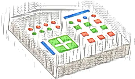 Tile 2 x 2 with Computer Console with Crosspatch and Bright Green, Red and Blue Lights, Buttons, and Lines Pattern