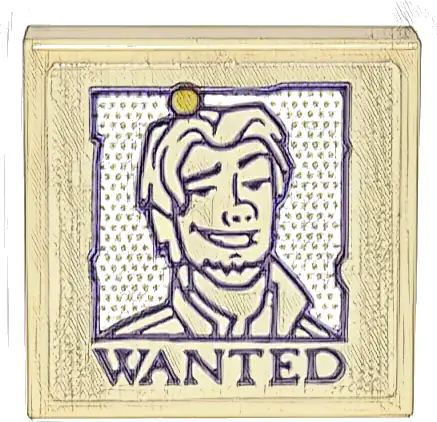 Tile 2 x 2 with Tan Poster with Smiling Man Flynn Rider on White Background and 'WANTED' Pattern (Sticker) - Set 43205
