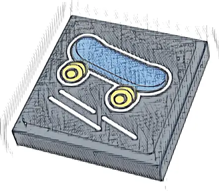 Tile 2 x 2 with Medium Blue Skateboard with Yellow Wheels Pattern (Sticker) - Set 41728