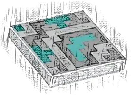 Tile 2 x 2 with Pixelated Dark Bluish Gray, Dark Turquoise and Light Bluish Gray Shapes and Squares Pattern (Minecraft Terracotta Tiles)