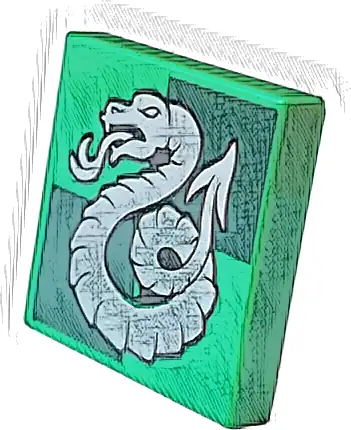 Tile 2 x 2 with Silver Slytherin Crest on Dark Green Squares Pattern