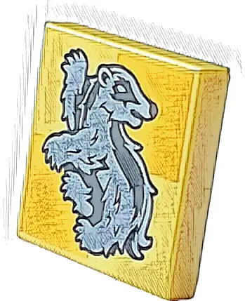 Tile 2 x 2 with Silver Hufflepuff Crest on Bright Light Orange Squares Pattern