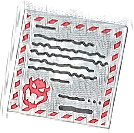 Tile 2 x 2 with Letter with Red Blocked Edge and Bowser Head, Black Scribbles and Dots Pattern