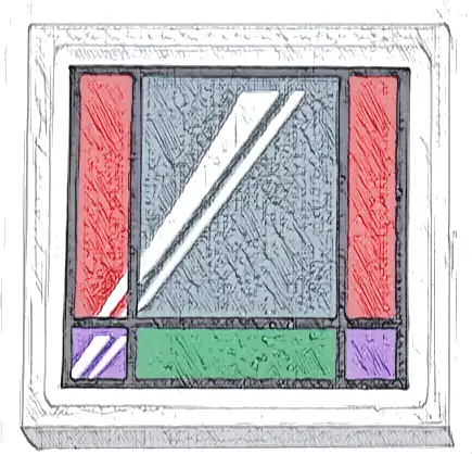 Tile 2 x 2 with Black, Green, Medium Lavender, and Red Window Frame with Silver Window and White Reflection Pattern (Sticker) - Set 76437