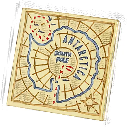 Tile 2 x 2 with Map with Medium Blue 'ANTARCTICA' and 'SOUTH POLE', Dark Tan Compass Rose and Border, Red Dotted Lines Pattern