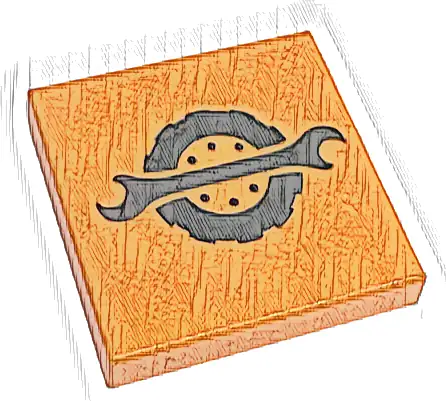 Tile 2 x 2 with Black Spanner Wrench and Wheel Pattern