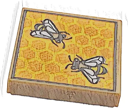 Tile 2 x 2 with Beehive Frame with Orange and Bright Light Orange Honeycomb, Large Bees with White Wings Pattern