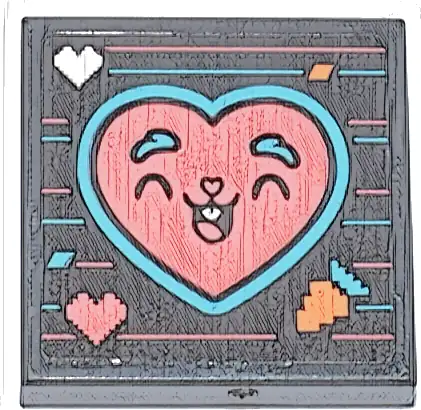 Tile 2 x 2 with Medium Azure and Coral Stripes and Heart with Smiling Face, Pixelated Orange Carrot and Diamond Pattern (Sticker) - Set 71490