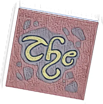 Tile 2 x 2 with Dark Brown Spots and Splatters and Gold Script 'The' Pattern
