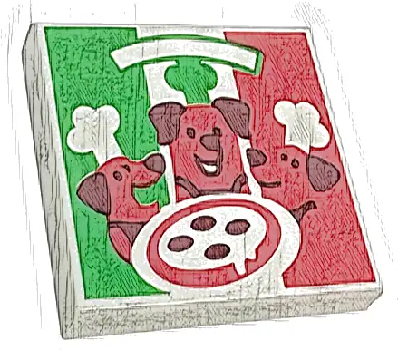 Tile 2 x 2 with Pizza Box with Red and Green Stripes and Dogs with Chef Toques Pattern
