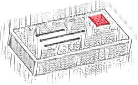Tile 1 x 2 with Blue Lines and Red Square Pattern (Mail Envelope with Stamp)