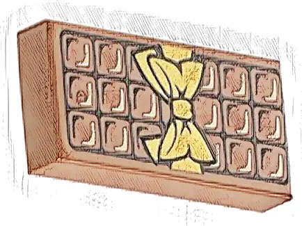 Tile 1 x 2 with Candy Bar Chocolate Blocks and Gold Bow Pattern