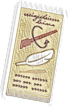 Tile 1 x 2 with Reddish Brown 'Wingardium Leviosa' and Wand and White Feather Pattern