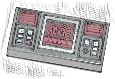 Tile 1 x 2 with SW Dark Red Target Screen, Dark Red and Silver Buttons Pattern